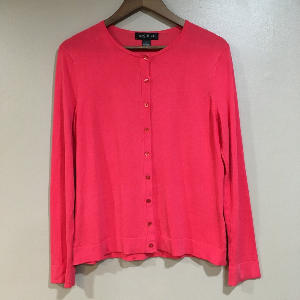 August Silk Cardigan Womens XL Pink Classic Preppy Office Lightweight Barbiecore